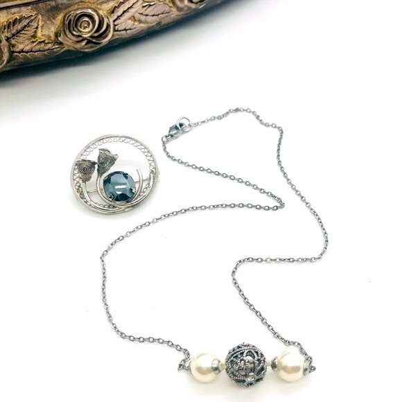 Vintage Sterling Brooch & Givenchy Necklace - Picture 1 of 10